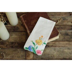 Vintage 1980s Tea Towel, Cutwork Flowers White Hand Towel, Kitchen Or Bathroom